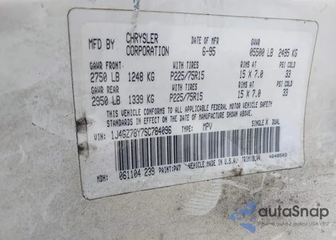 1995 Jeep Grand Cherokee Limited/Orvis z USA, uszkodzony, nr VIN 1J4GZ78Y7SC784096